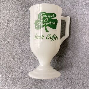 Milk Glass Irish Coffee Mug 🍀 Gracie O’ Shanahan’s Coldwater Michigan